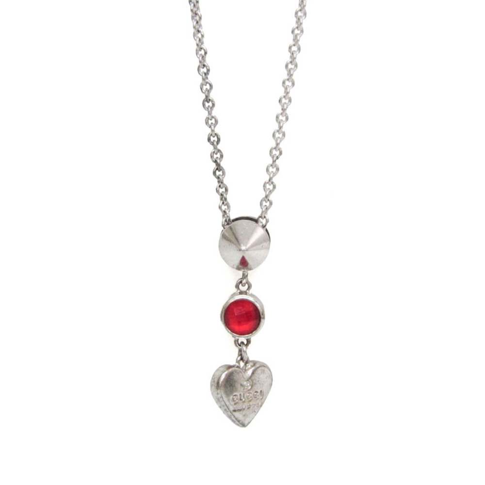 Gucci Heart Motif 325871 Silver Color Stone Women,Men Fashion Pendant Necklac...